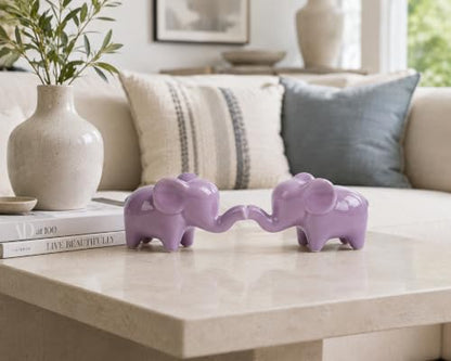 4 Inch Purple Ceramic Elephant Figurines Set of 2 - color: Purple