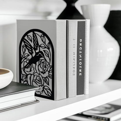 Peacoblue 5.3"x4.3"x7.9" Metal Bookends, Heavy Duty Book Ends for Shelves - color: Hummingbird