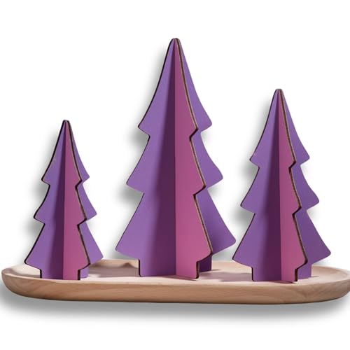 Your Heart's Content Set of 3 Orchid Trees curated Colors Wood Interlocking Design, Winter Mantel Decor, Valentine Tree Figurine, Tabletop Display, Pink Purple (Set 3 Orchid) - color: Set 3 Orchid