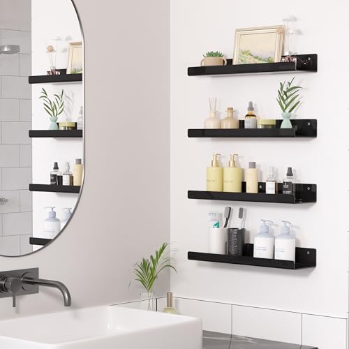 upsimples 4 Pcs 15" Acrylic Shelves for Wall Organize and Display, Black - color: Black