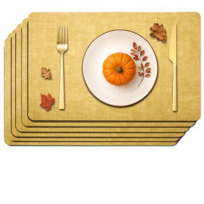 Maxpearl Faux Leather Placemats Set of 6, Easy to Clean, Light Yellow - color: Light Yellow