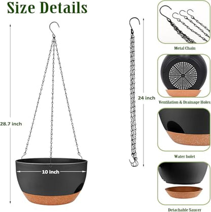 Self Watering Hanging Planters 2 Pack, 10 Inch Hanging Basket for Plants - color: Black, size: 10 inch