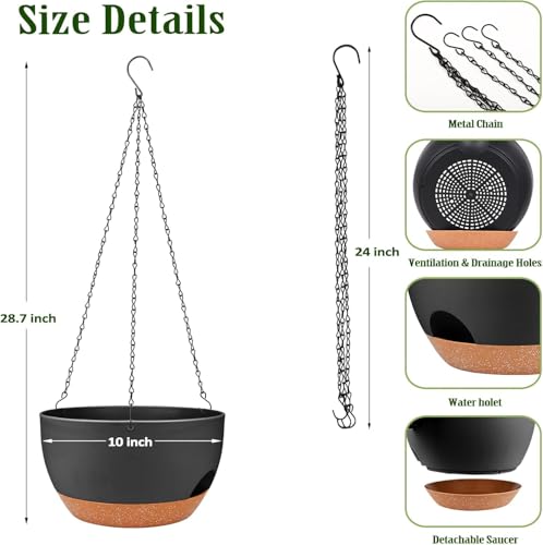 Self Watering Hanging Planters 2 Pack, 10 Inch Hanging Basket for Plants - color: Black, size: 10 inch