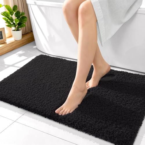 OLANLY Microfiber Bathroom Rugs 36x24, Ultra Soft Absorbent Bath Mat, Black - color: Black, size: 36" X 24"