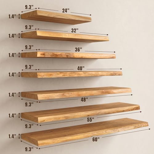 32" Live Edge Floating Shelves, Solid Elm Wood Shelf, Set of 2 - color: Artisan Natural, size: 32 Inch | 2 Pack