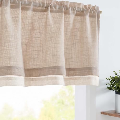 jinchan Kitchen Valance Curtain Double Layers, 50x16, 1 Panel, Warm Beige - color: Double Layer | Warm Beige, size: 50"W x 16"L (Pack of 1)