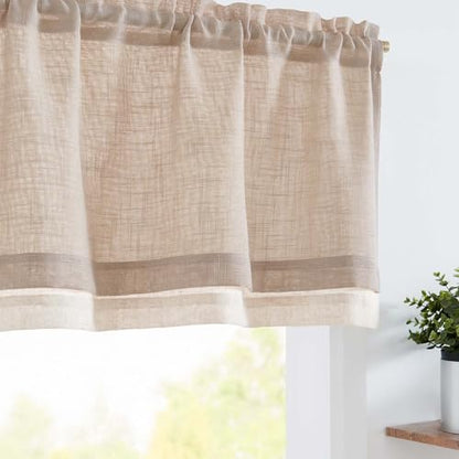 jinchan Kitchen Valance Curtain Double Layers, 50x16, 1 Panel, Warm Beige - color: Double Layer | Warm Beige, size: 50"W x 16"L (Pack of 1)