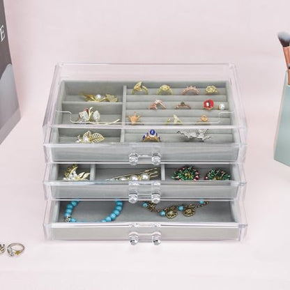 Weiai Acrylic Jewelry Box Organizer 3 Drawer Earring Storage Case Tray for Women - color: Gray