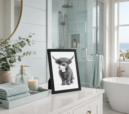 Framed Fun Animal Cattle Canvas Wall Art Poster Prints 8×10In1P Be Hung - color: bathroom-4, size: 8×10in