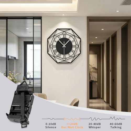 Large Modern Black Metal Decorative Wall Clock for Living Room Decor