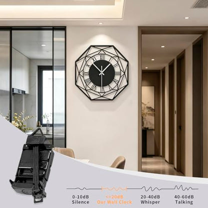 Large Modern Black Metal Decorative Wall Clock for Living Room Decor