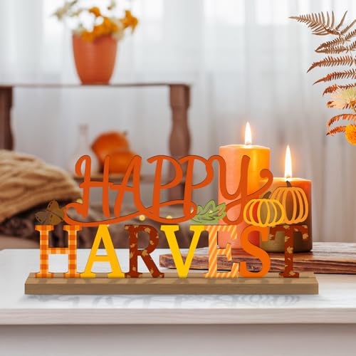 Fall Pumpkin Table Decorations Centerpiece, Metal Table Sign - style: Happy Harvest