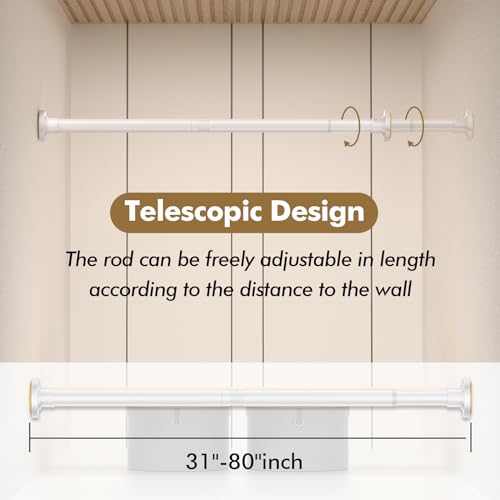 GXOACKJ White Shower Curtain Rods - 31-80 Inch Spring Tension Shower Rods for Bathroom, Adjustable, No Drilling, No Rust, Stainless Steel - color: White, size: 31-80 inches