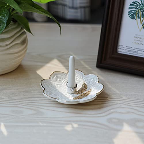 HOME SMILE Ceramic White Mandala Ring Holder,Decorative Jewelry Dish Tray, Engagement Wedding Birthday Valentines's Day Gifts for Women - style: 4.5" White Mandala