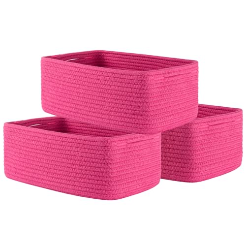 KALLAX Small Woven Storage Basket for Organizing, 13.5x9.5x5 inches, 3 Pack - color: Hot Pink, size: 13.5"L x 9.5"W x 5"H