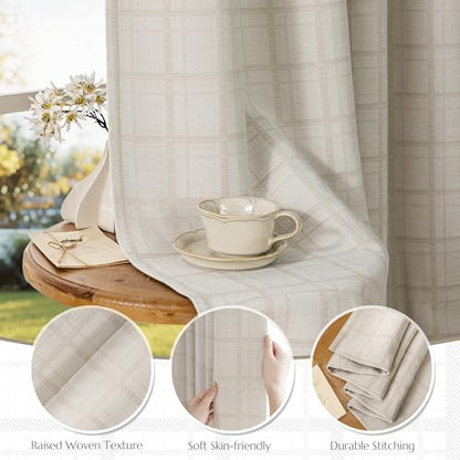 Beauoop Beige Plaid Jacquard Blackout Curtains for Bedroom 52x96 2 Panels - color: Beige, size: 52"W x 96"L (Pack of 2)