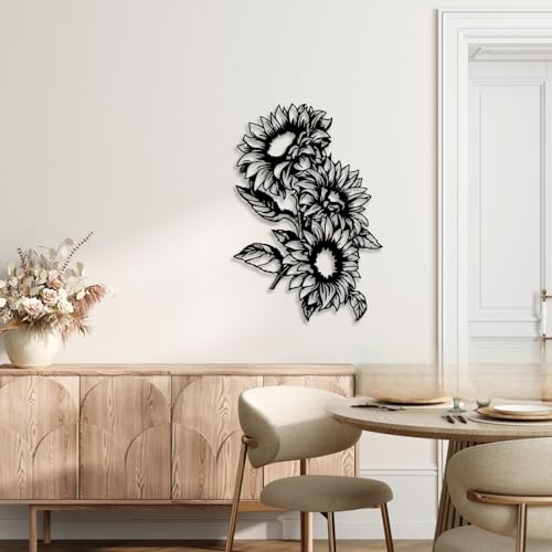 Sunflower Metal Wall Decor - Rustic Farmhouse Room Decor Simple Flower Black Wall Art Home Decor for Living Room, Bathroom, Bedroom, Dining Room, Garden (Black)