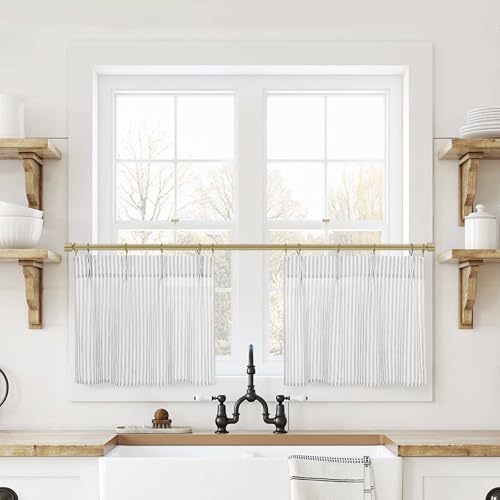 Lino Rosa Small Window Curtains 24 x 18 Inch Length,Sheer Semi Pleated Grey and White Curtains for Kitchen Bathroom Windows - color: Grey, size: 24"W x 18"L (Pack of 2)