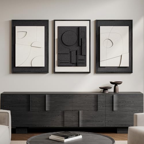 Large Framed Black and White Modern 3D Abstract Wall Art Set - color: Black and White, size: 20"w X 30"h X 3pcs