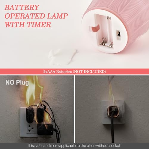 Small Battery Operated Lamp with Timer, Cream Pink - color: Cream Pink