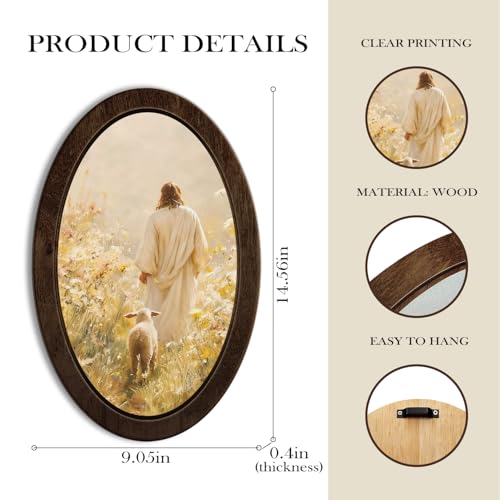 YZSLA Christian Wall Art Decor, Jesus and Lamb Rustic Framed Oval Wall Art - color: Jesus-2