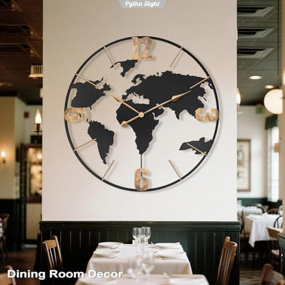 Pytha Sight 36 Inch Large Extra Metal Oversized Arabic World Map Wall Clock - color: Gold Arabic, size: 36 inch