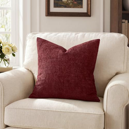 MIULEE Christmas Couch Pillow Covers Textured Chenille 18x18 Burgundy - color: Burgundy, size: 18" x 18" (Pack of 2)