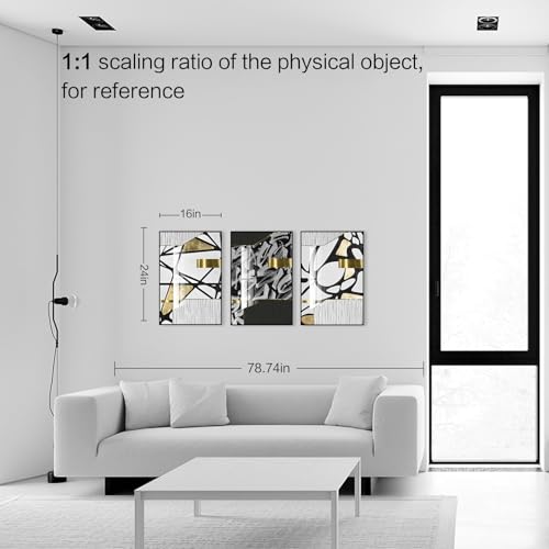 QKF 3Pcs Black White Gold Abstract Geometric Crystal Framed Canvas Wall Art - color: Black White Gold And Gray, size: 16" X 24" X 3 pieces