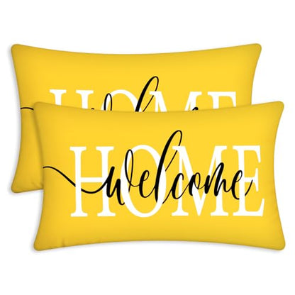 Yellow Lumbar Pillow Covers 12X20 Set of 2, Welcome Home - color: Welcome Home
