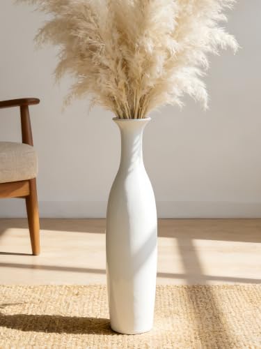 White Tall Ceramic Floor Vase, 19.7 Inch, Flared Rim Design