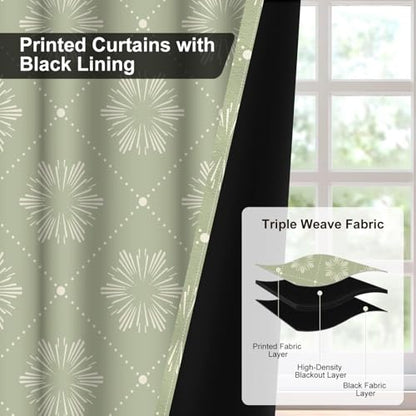 Sage Green Blackout Curtains 84 Inch Long 2 Panels Set, Floral Pattern Window Thermal Blackout Curtains for Bedroom and Living Room, Soundproof Privacy Spring Summer Thermal Curtains with Tiebacks - color: Green Plaid Print
