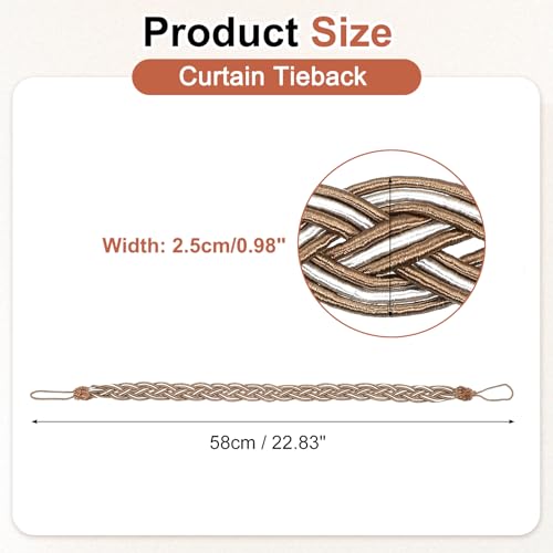 uxcell 4Pcs Curtain Tiebacks, 58cm/23 Braided Drapery Holdback Holder Decorative Rope Tie Back, Khaki/Mixed Silver - color: Khaki