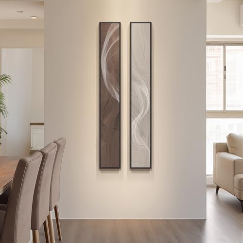 Large Framed Neutral Abstract Vertical Wall Art Decor for Hallway, 2 Piece - color: Beige and Brown --B, size: 8"W x 56"H x 2Pcs