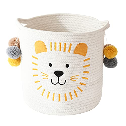 Toy Storage Baskets Cute Laundry Basket with Handles Dog Toy Storage Basket Durable Large Cotton Rope Storage Bins Home Organizer Solution for Office, Bedroom, Closet, Toys & Laundry (Lion) - color: Lion, size: Medium