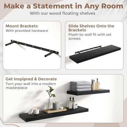 36 Inch Floating Shelves, 8"Deep Wall Shelf, 55 Lbs Capacity, Black, 2pcs - color: Black, size: 36"Wx8"Dx1.2"H