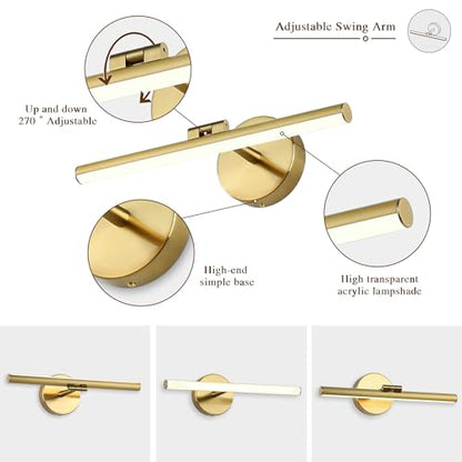 Hardwired Adjustable Lighting Gold Modern LED Picture Lights for Paintings 15.7'' Inch Long Swing Arm Metal Art Lights Warm White 3000K - color: Hard-Wired Brass-round base, size: 15.7inch Dimmable