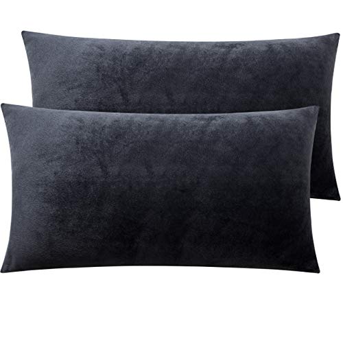 NTBAY King Velvet Pillowcases, Set of 2, Zipper, Charcoal Grey - color: Charcoal Grey, size: 36" x 20" (Pack of 2)