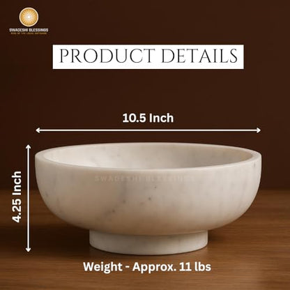 SWADESHI BLESSINGS HandCrafted Marble Decorative Bowl for Home Decor, 10.5"