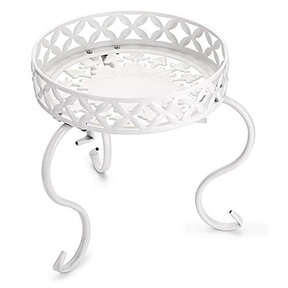 OwnMy White Metal Round Plant Stand Indoor Outdoor Iron Flower Pot Holder - color: White