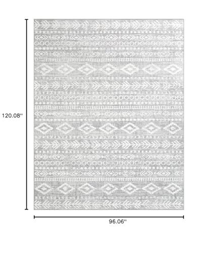 Lahome Boho 8x10 Rugs for Living Room, Ultra-Thin Soft Bedroom Rug Grey Moroccan Tribal Print Playroom Rug Washable, Large Farmhouse Indoor Floor Carpet for Office Nursery Dining Room Varena - color: Grey/White, size: 8' x 10'