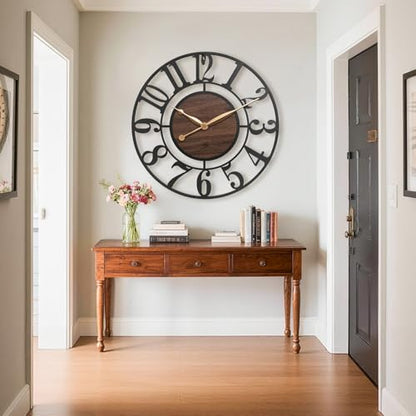 30 Inch Black Arabic Numeral Large Wall Clock with Walnut Dial - color: Brown, size: 30 Inch