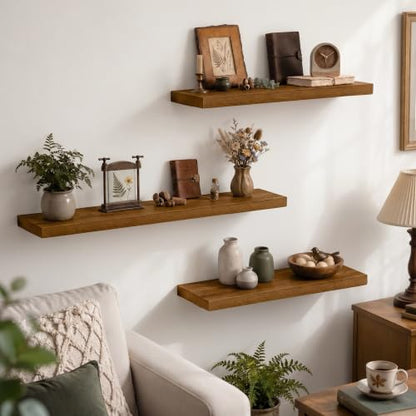 Solid Wood Floating Shelves for Wall 48 inch,Walnut Wooden Shelf Set of 1 - color: Walnut, size: 48inches-1P
