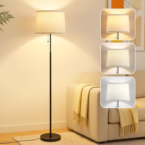 Floor Lamps for Living Room & Bedroom, 60" Modern Tall Standing Lamp, 3CCT - color: Dot Drum-Shades+Black Pole