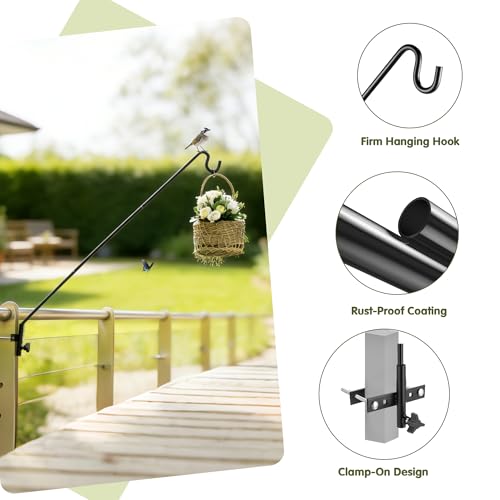 MIXXIDEA Extended Fence Deck Hook Rail Heavy Duty Bird Feeder Hook, Adjustable Plant Bracket for Bird Feeders, Planters, Suet Baskets, Lanterns, Wind Chimes and More - size: 43in Long Fence Hook-1 Pack