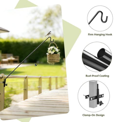 2 Packs Extended Fence Deck Heavy Duty Bird Feeder Hook, 360 Degree Rotary and Length Adjustable Plant Bracket for Bird Feeders Planters Suet Baskets Lanterns Wind Chimes and More - size: 43" Long -2 Packs Fence Deck Hook