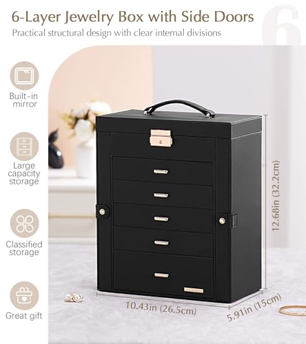 Homde Jewelry Box Large for Women: 6 Layers Organizer with 5 Drawers - color: Black