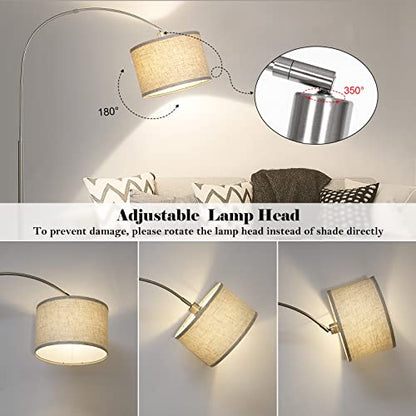 Silver Floor Lamp, Arc Floor Lamp with Adjustable Head and Pedal Switch - color: Silver