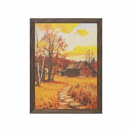 YBYBEST Vintage Canvas Wall Art - Rustic Farmhouse Forest Landscape Pictures, Solid Wood Framed 300T Thick Canvas Woodland Cabin Decor for Bedroom Living Room Cottagecore, 12x16 Inch - color: Warm Earth Tones & Autumn Hues, size: 16"L x 12"W
