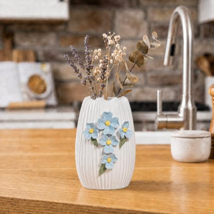 White Ceramic Vase, 7 inch Small Boho Vases, 3D Sculpted - color: White and Light Blue, size: 7 inch