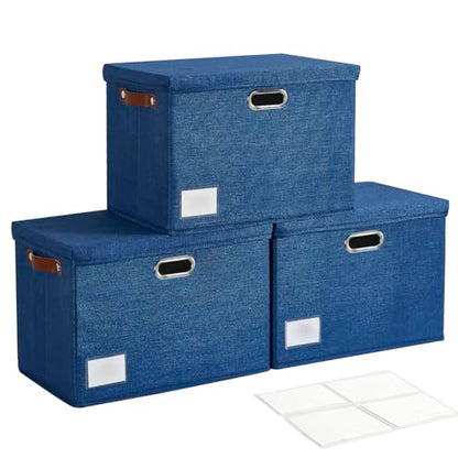 15" Fabric Storage Box with Lids, 3-Pack, Navy - color: Navy, size: Medium-15"
